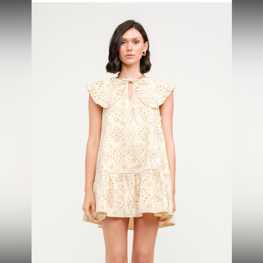 Sofie The Label Nova Floral Ruffle Collar Cream Pink Cottagecore Tiered Dress L